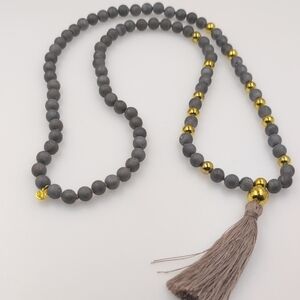 Gorjana Charcoal and Gold Beaded Necklace with Tassel